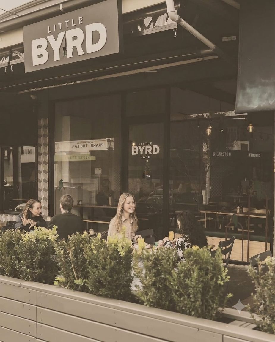 Guests enjoying brunch on the outdoor terrace at Little Byrd